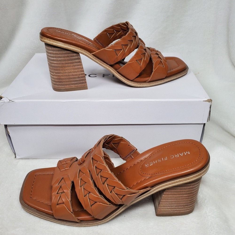 Marc Fisher Sandals Womens 6.5M Melita Brown Slip on Braided Sandals NIB $89